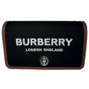 Burberry‎ London England Canvas Crossbody Bag Black with Brown Leather Trim
